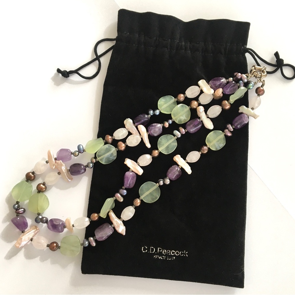 C.D. Peacock Gemstone Quartz Freshwater Pearl Mother of Pearl Beaded Necklace